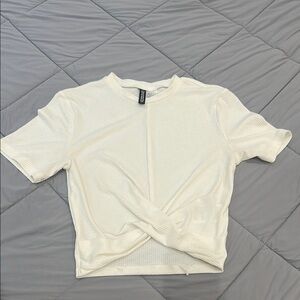 H&M Cream Knotted Short Sleeve Top